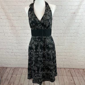 WHITE HOUSE BLACK MARKET black embroidered halter neck cotton dress size 4